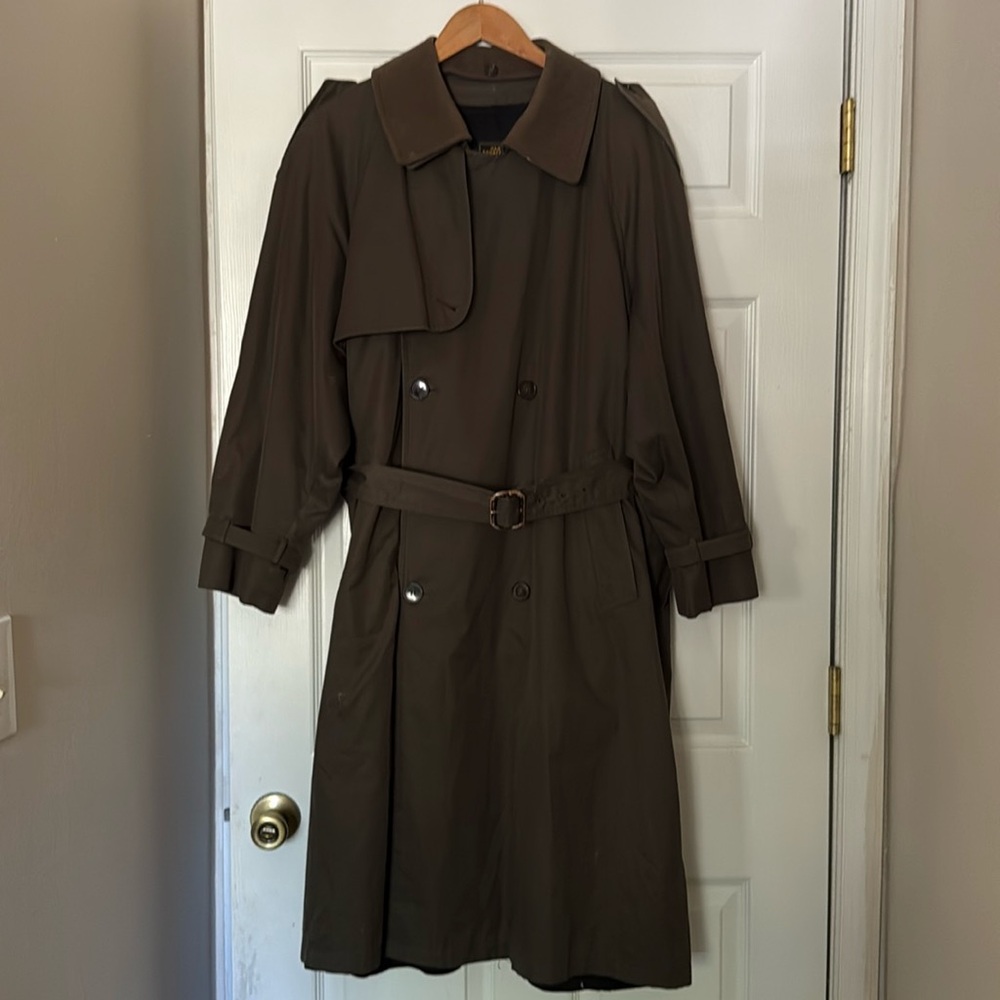 Hart Schaffer Marx Men’s Army Green Trench Coat with Belt size 42S